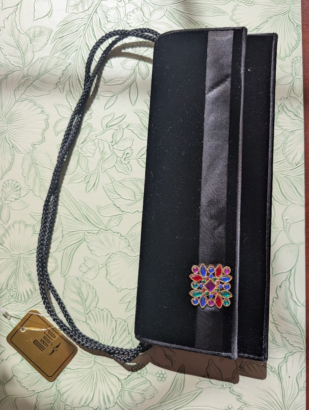 Black Evening Clutch with Multicolor Gem Accent